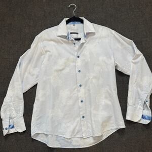 Visconti 2-Ply Mercerized Cotton Dress Shirt M White with Subtle Floral Texture